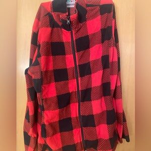 Ladies red plaid zip up sweater